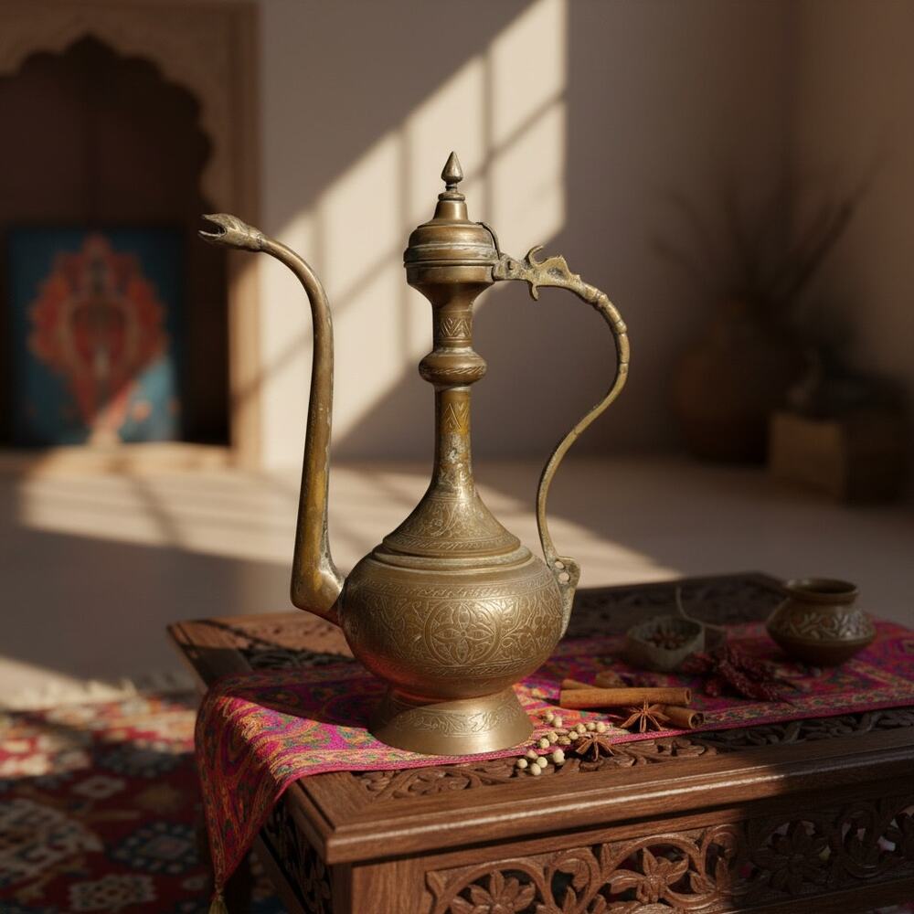 Antique Style Copper Brass Snake Spout Ewer-Engraved-Middle Eastern-Serpent